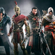 A bunch of Assassin's Creed protagonists stand in a row.